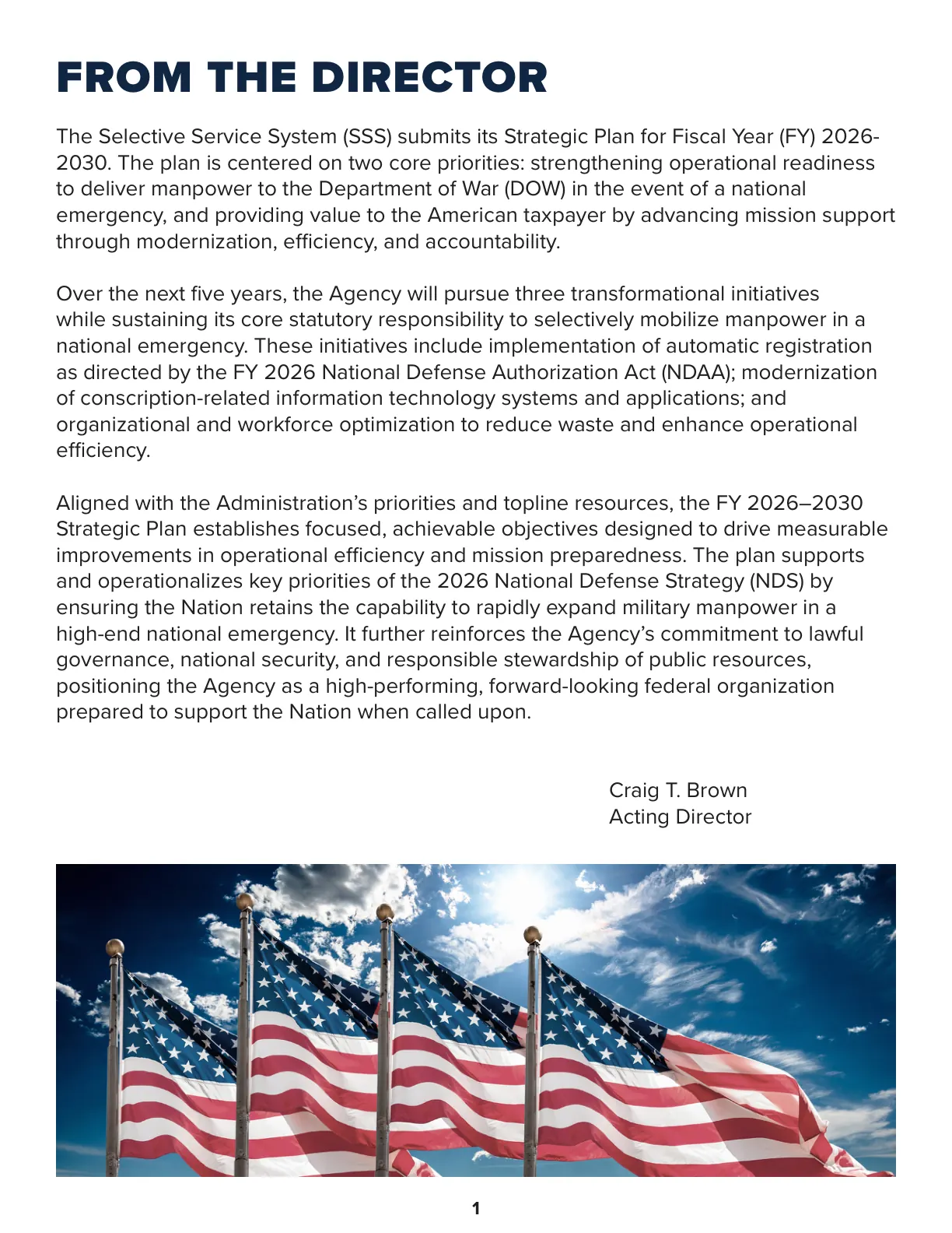 Page 1 of the Selective Service System FY 2026-2030 Strategic Plan